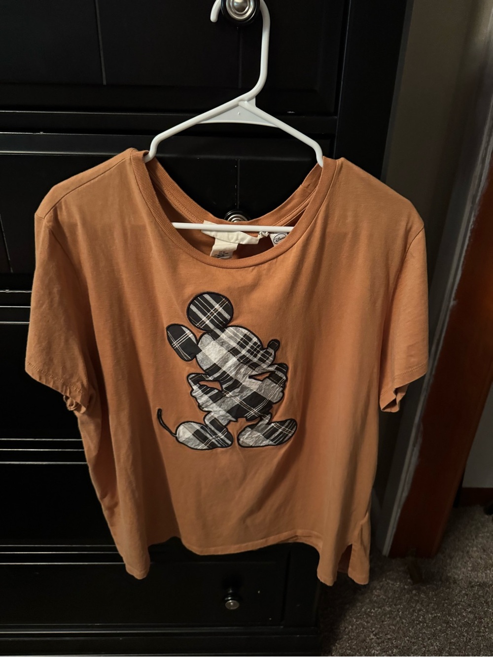 H&M Rust Brown Plaid Mickey Graphic Tee